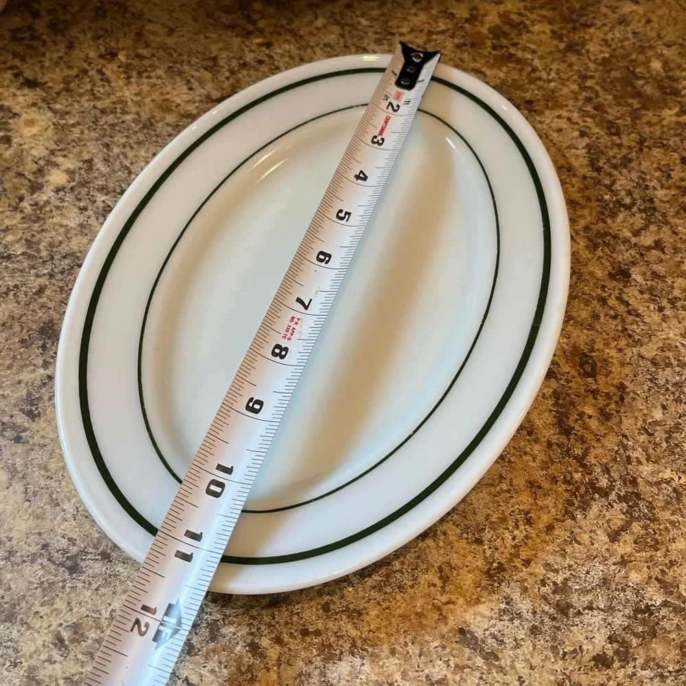 Vintage PYREX Tableware 11.5” Serving Platter Green Ring Pattern